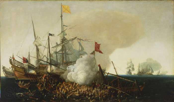 Cornelis Hendriksz Vroom Spanish Men-of-War Engaging Barbary Corsairs Spain oil painting art